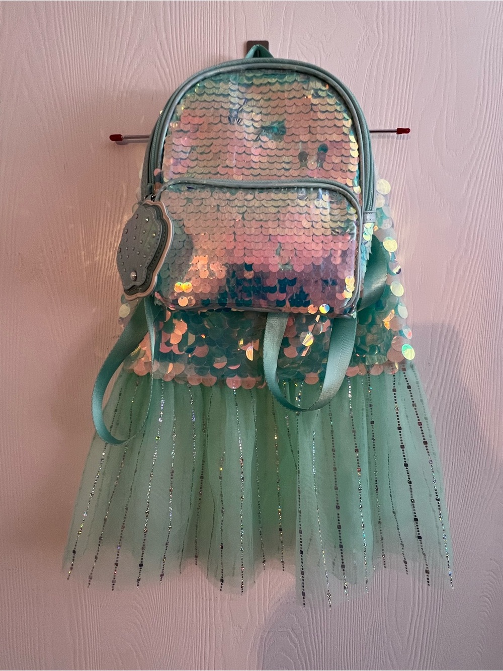 Girls Mermaid Sequin Mini Backpack and Tulle Skirt Set Mint Green Iridescent